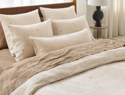 New Coyuchi Cambria Embroidered Organic Linen Duvet Cover Natural Chambray w/Multi