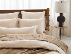 New Coyuchi Cambria Embroidered Organic Linen Duvet Cover Natural Chambray w/Multi