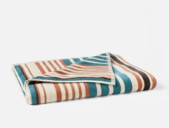 New Coyuchi Dawn Stripe Organic Beach Towel Aquamarine Stripe