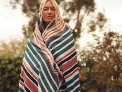 New Coyuchi Dawn Stripe Organic Beach Towel Aquamarine Stripe