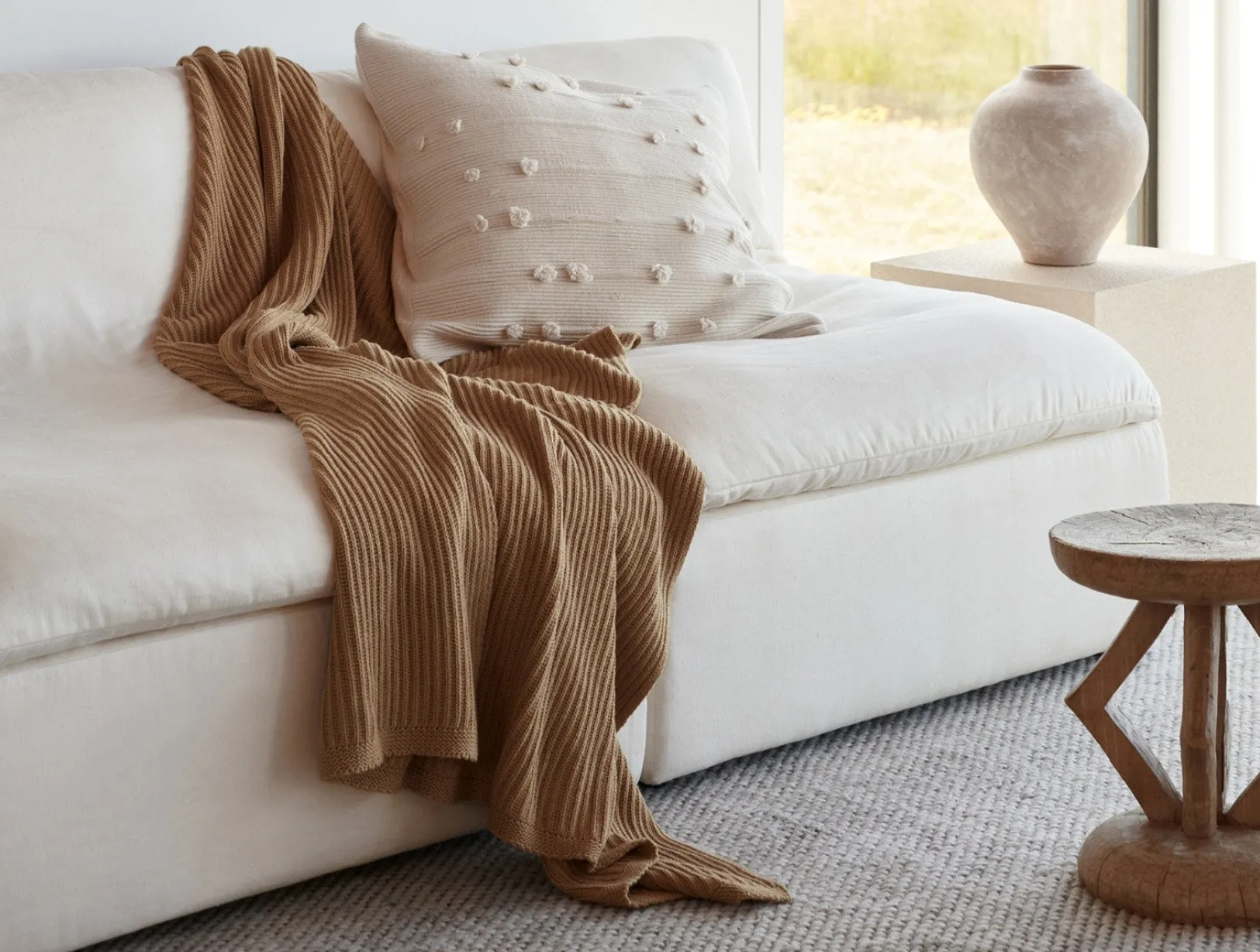 Outlet Coyuchi Madrone Organic Knit Throw Coyuchi Cotton