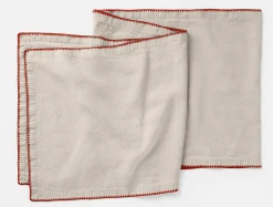 Fashion Coyuchi Olivos Embroidered Organic Linen Runner Natural Chambray w/Claret