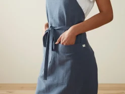 New Coyuchi Sonoma Textured Organic Apron Blue Jay