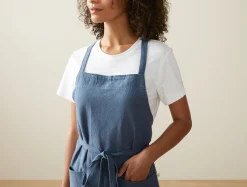 New Coyuchi Sonoma Textured Organic Apron Blue Jay