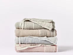 New Coyuchi Topanga Organic Matelasse Striped Throw