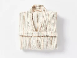 New Coyuchi Women's Matelassé Organic Robe Undyed w/Warm Stripe